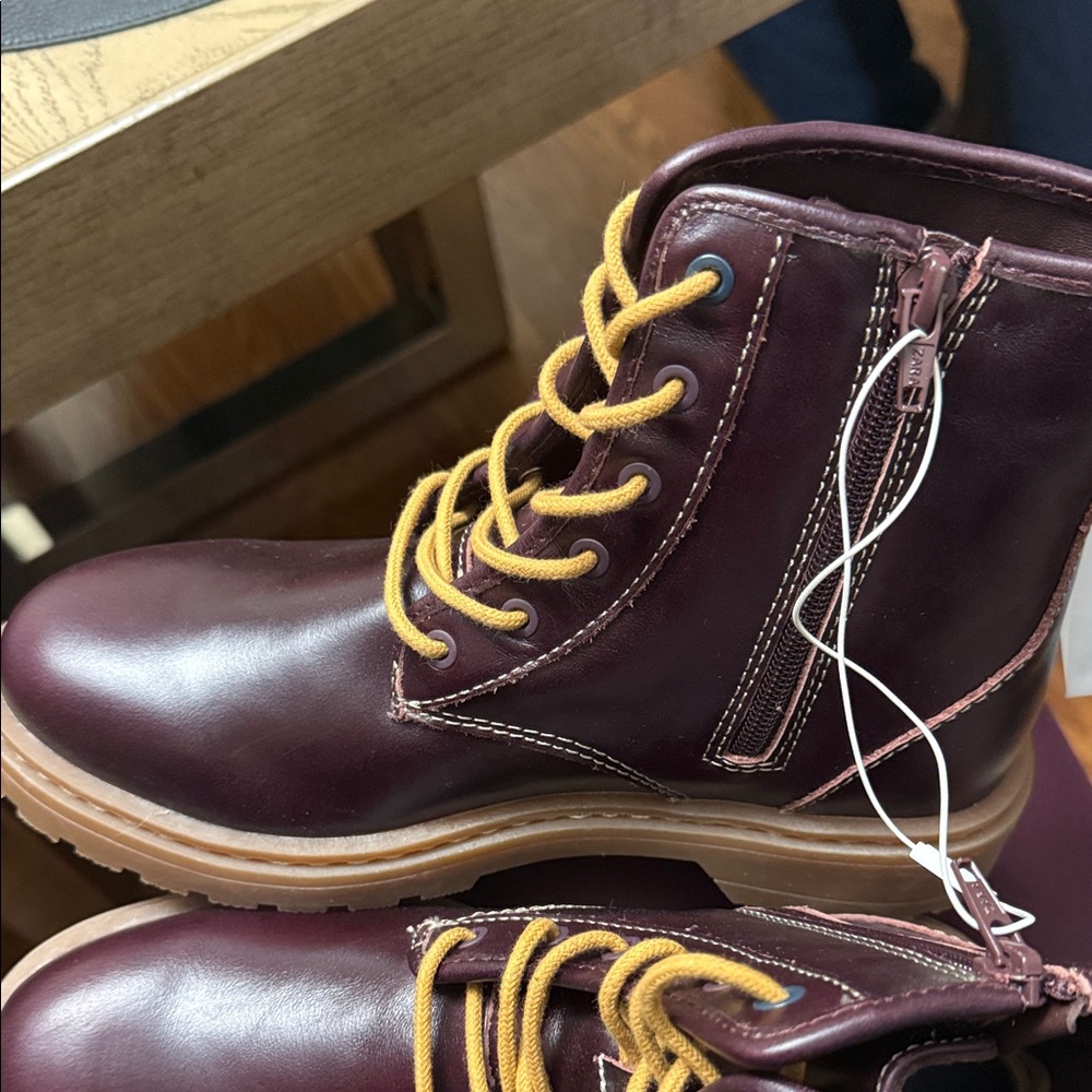 Zara Kids Burgundy Boots with Tan Laces